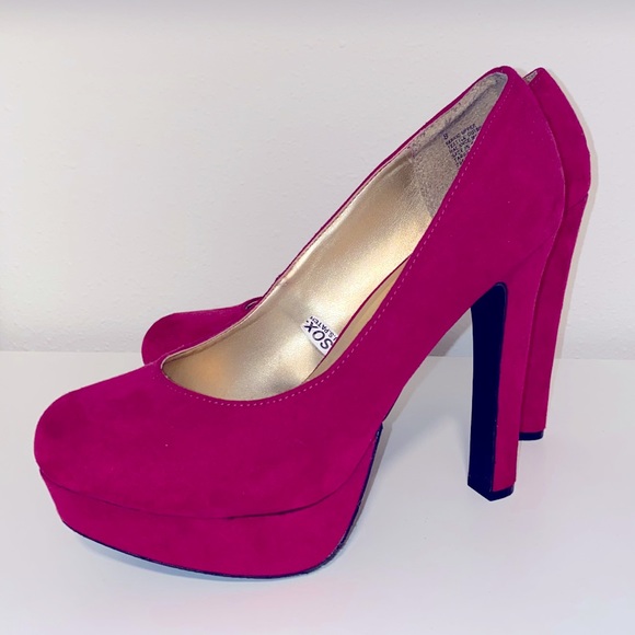 magenta platform heels